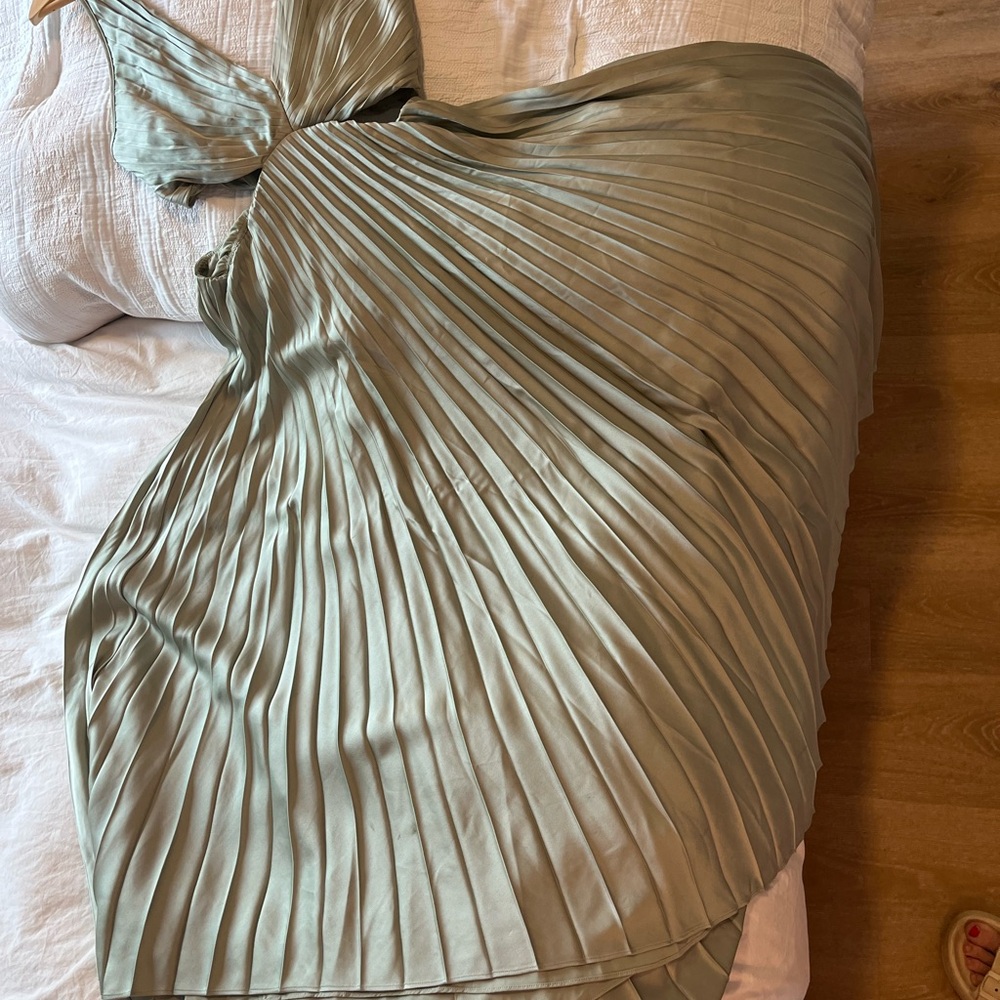 Aritzia Pleated Satin Dress in Sage Green